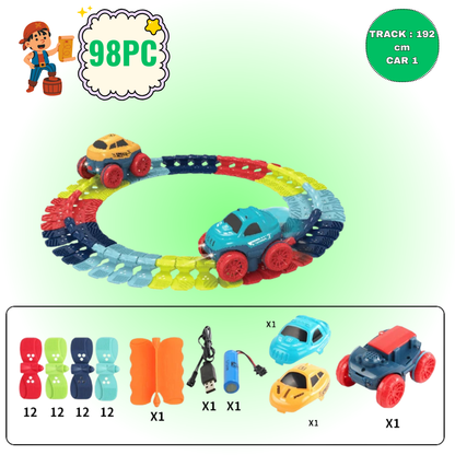 Toyz Zero-G Glow in the Dark Flexible Race Track Set –  LED Car Set for Kids