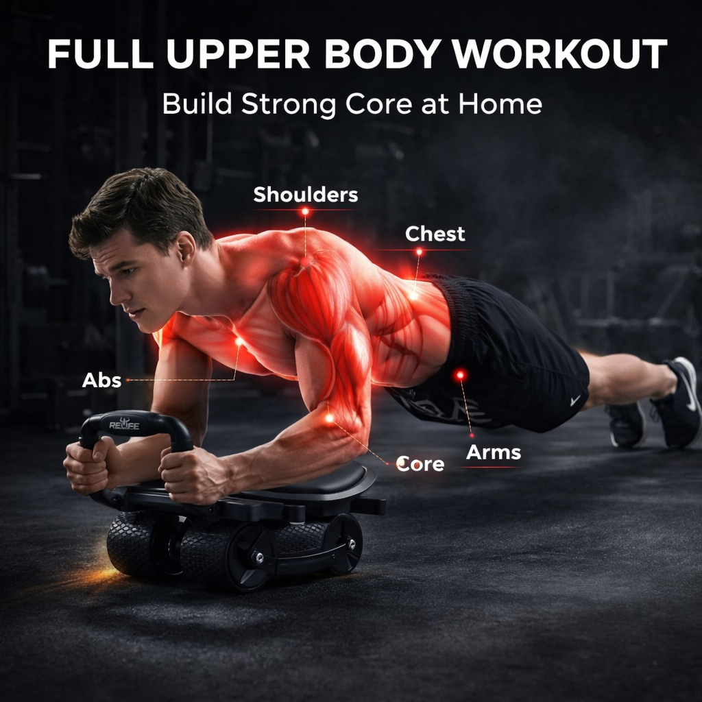 Ab Roller Machine with Support Pads & Elbow Handles