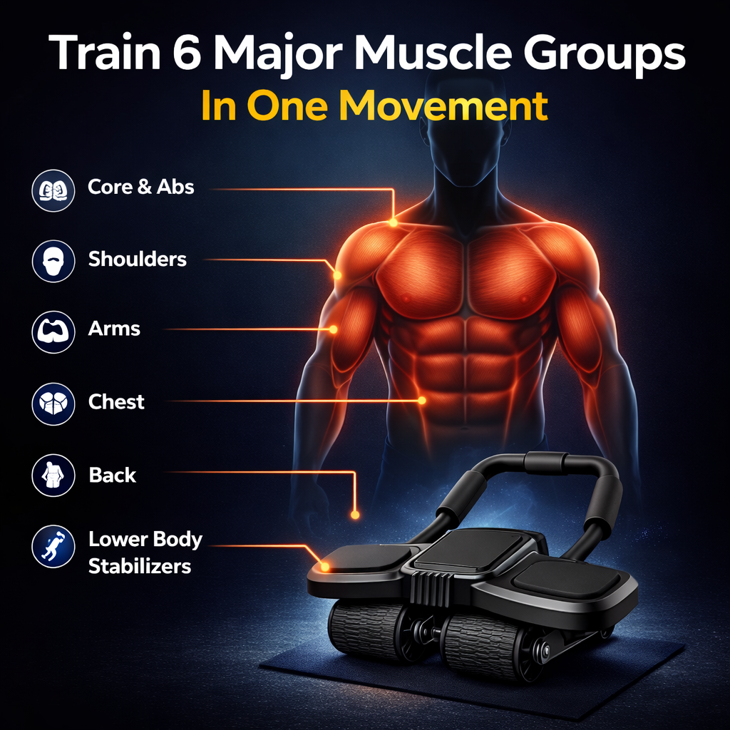 Ab Roller Machine with Support Pads & Elbow Handles