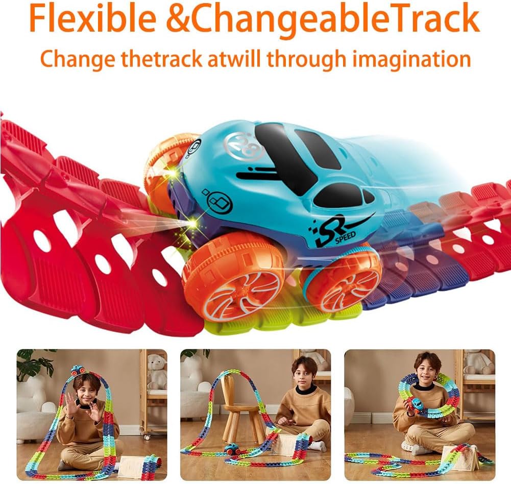 Toyz Zero-G Glow in the Dark Flexible Race Track Set –  LED Car Set for Kids
