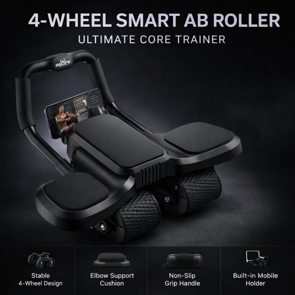 Ab Roller Machine with Support Pads & Elbow Handles
