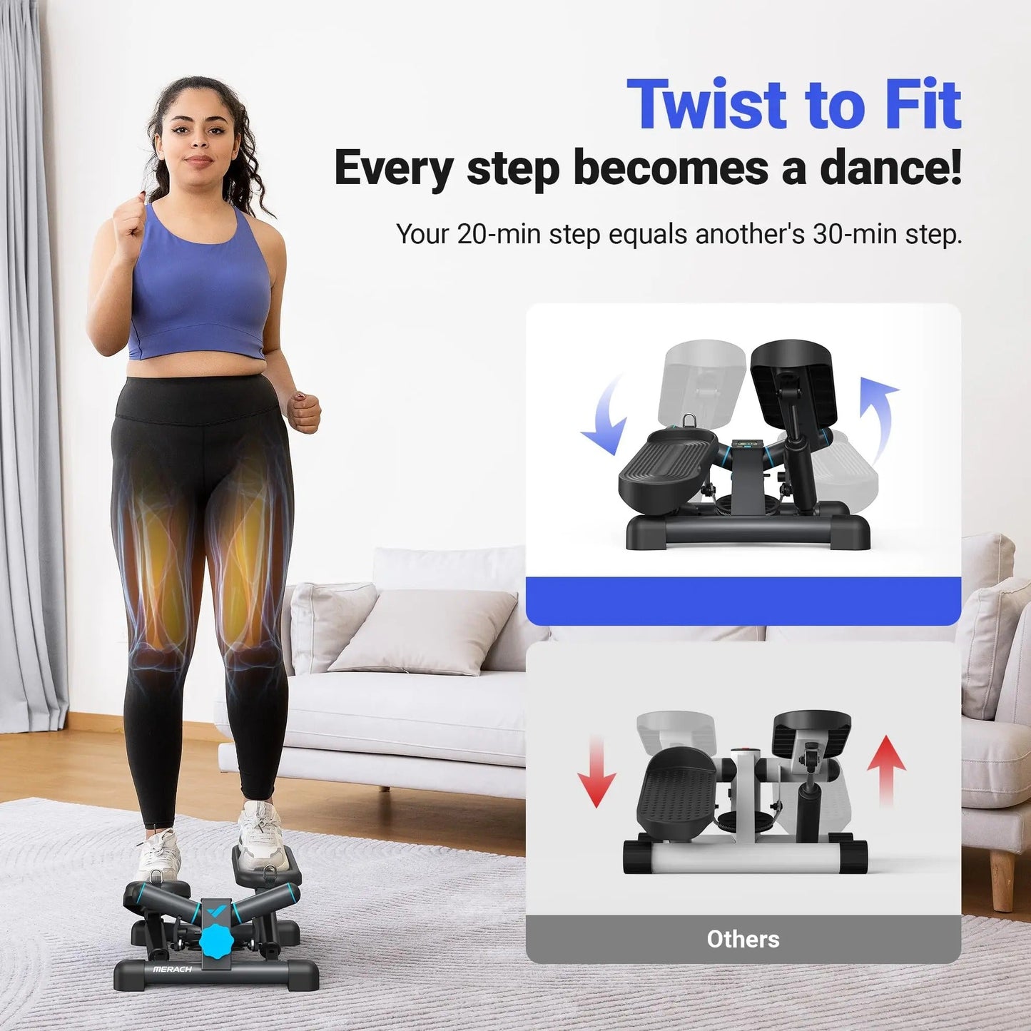 Mini Twist Stepper with Free Resistance Bands – 330lbs Capacity